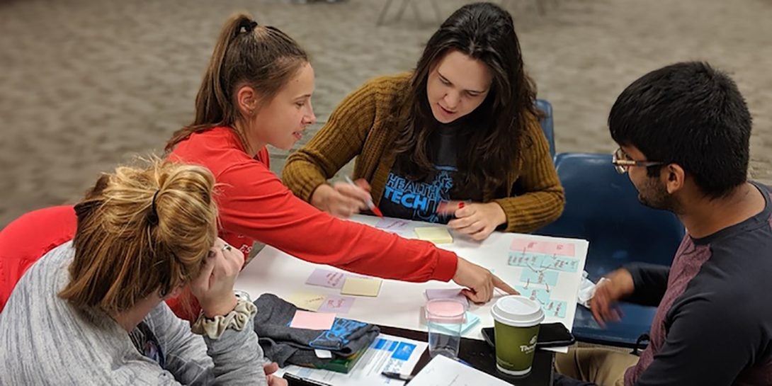 Students working together at the 2019 Health Tech Jam